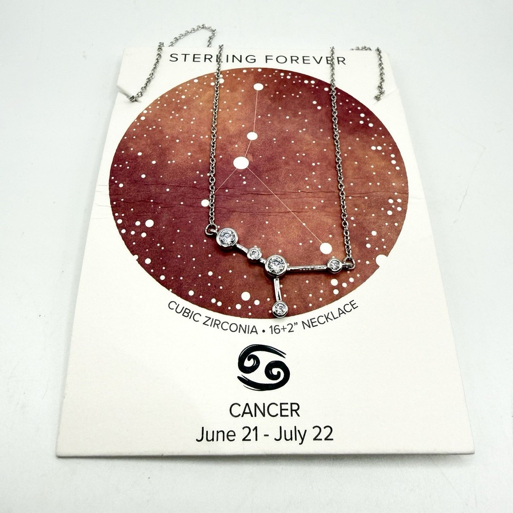 Sterling Forever Cancer Zodiac Constellation Dainty Silver Tone CZ Necklace 18"
